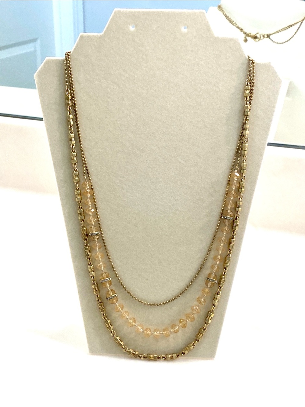 J. Crew Peach Bead and Gold-Tone Layered Necklace